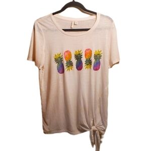 EST. 1946 Pineapple Multi Color Graphic Tee with Tie at Waist Size Small NWOT